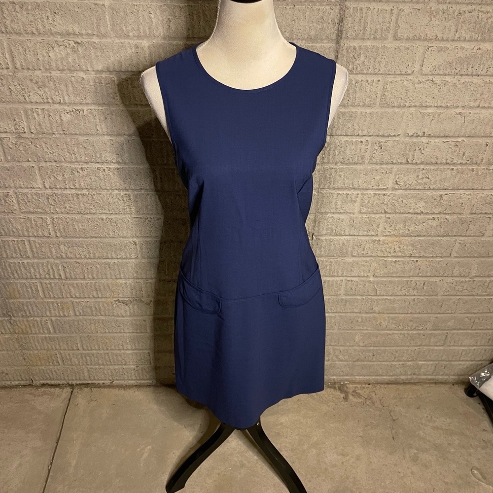 Theory Wool Blend Blue Round Neckline KneeLength Sleeveless Shift Dress Size 6‎